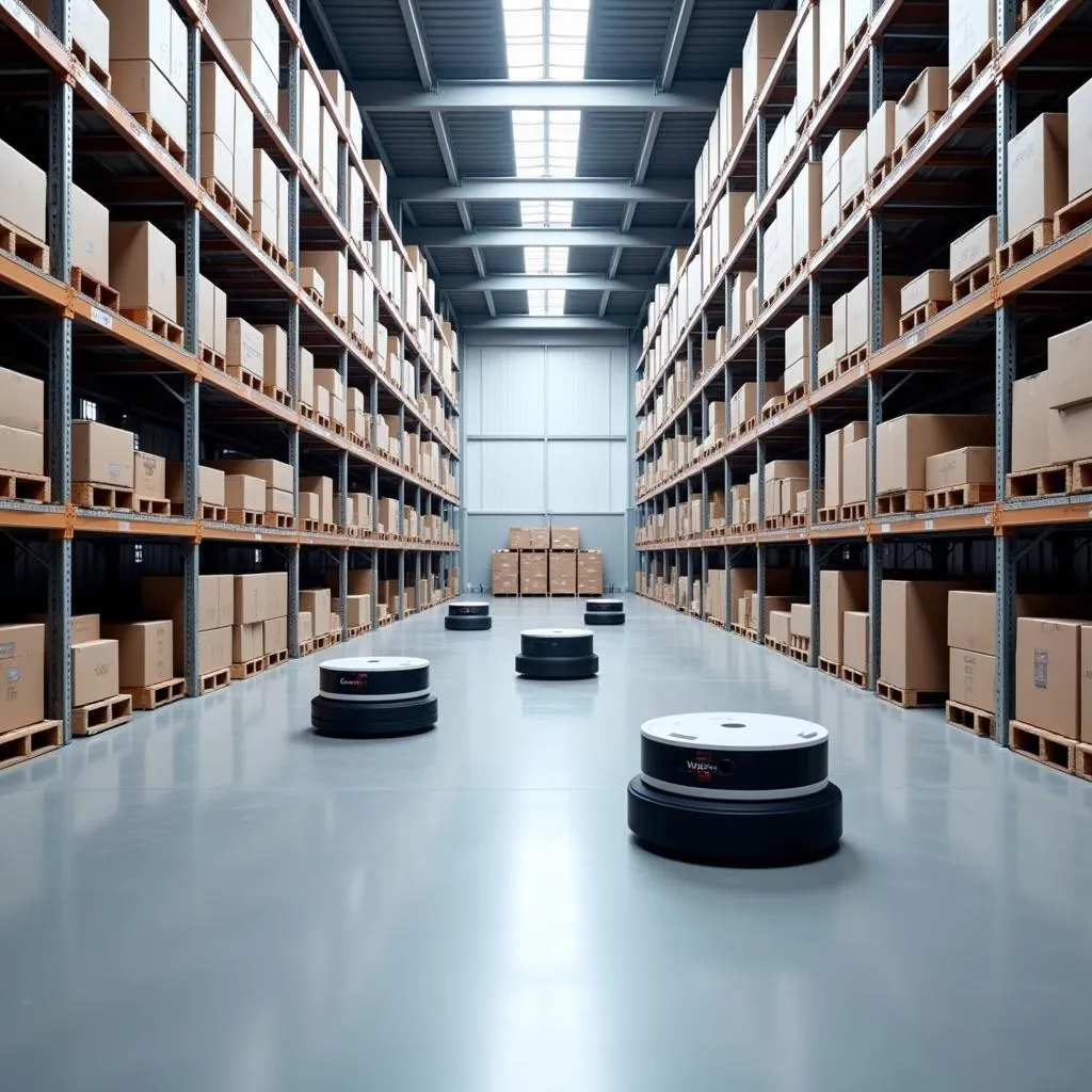 Automated warehouse with robots for global supply chains