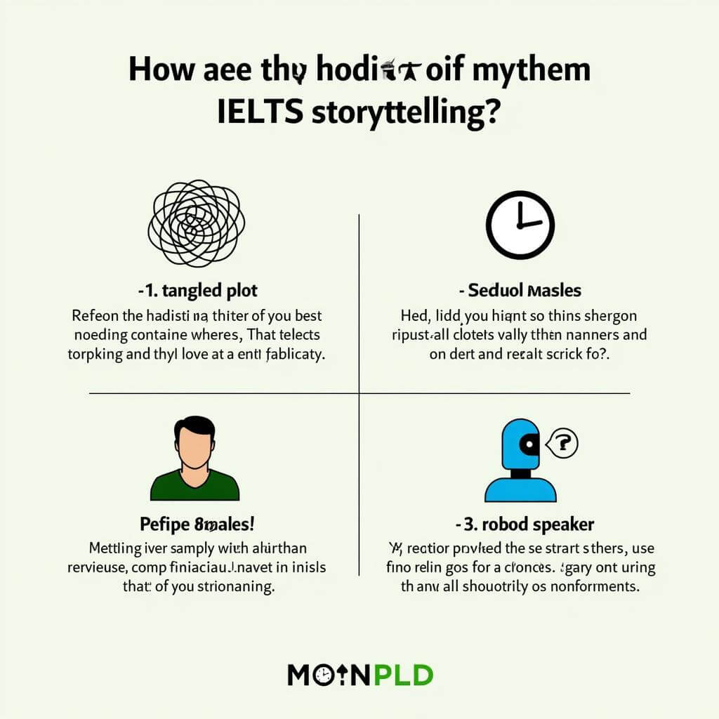 A visual guide showing common storytelling mistakes in IELTS