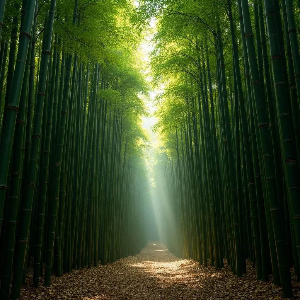 Sunlight filtering through a bamboo forest