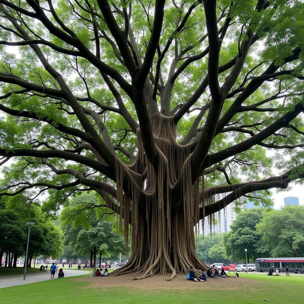 Majestic banyan tree in urban park