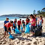 Beach cleanup initiative at Bondi Beach, Sydney