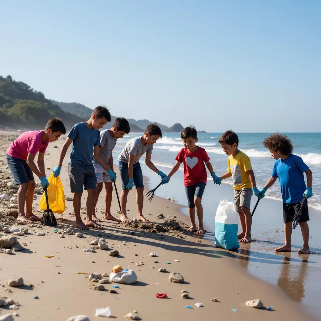 Volunteers cleaning up a beach