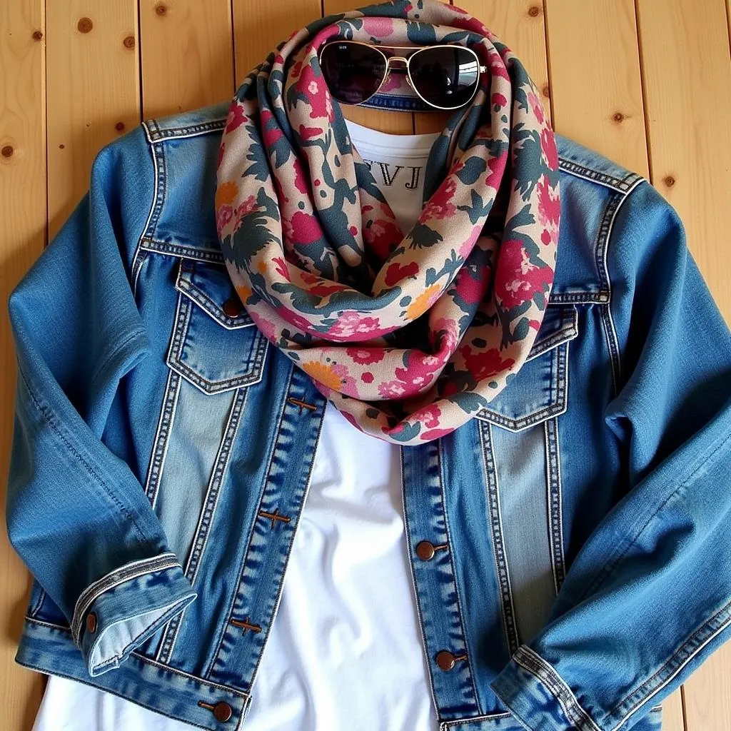 Blue denim jacket outfit details