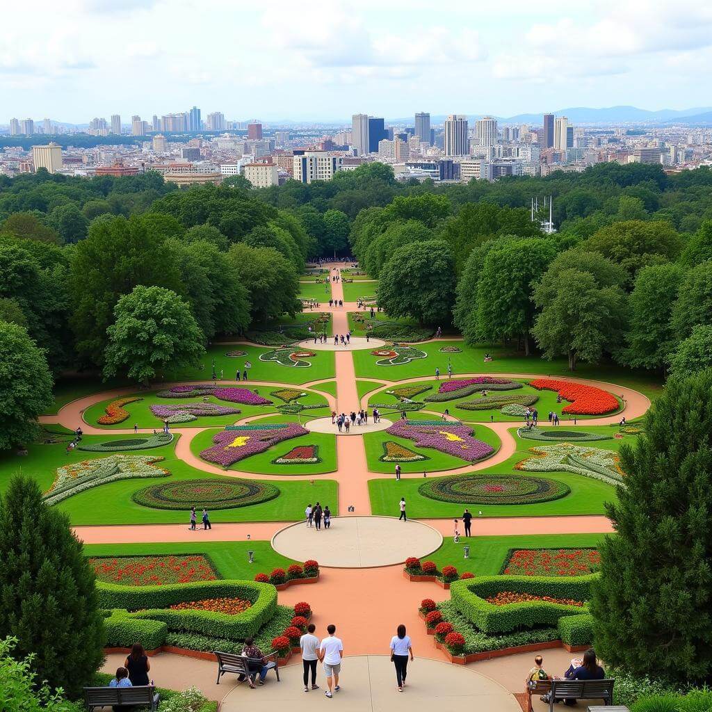 Lush botanical gardens in a city