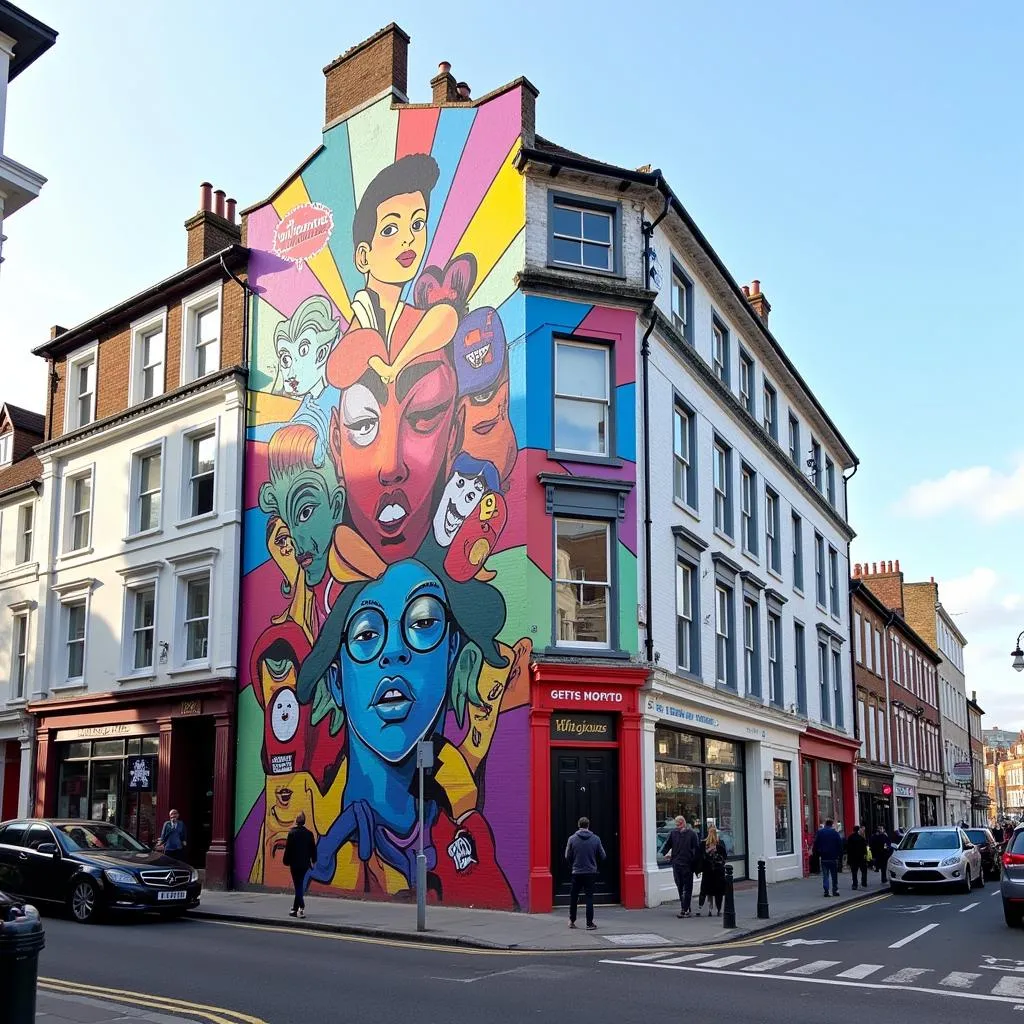 Colorful street art in Brighton's North Laine