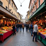 Bustling food market in historic district