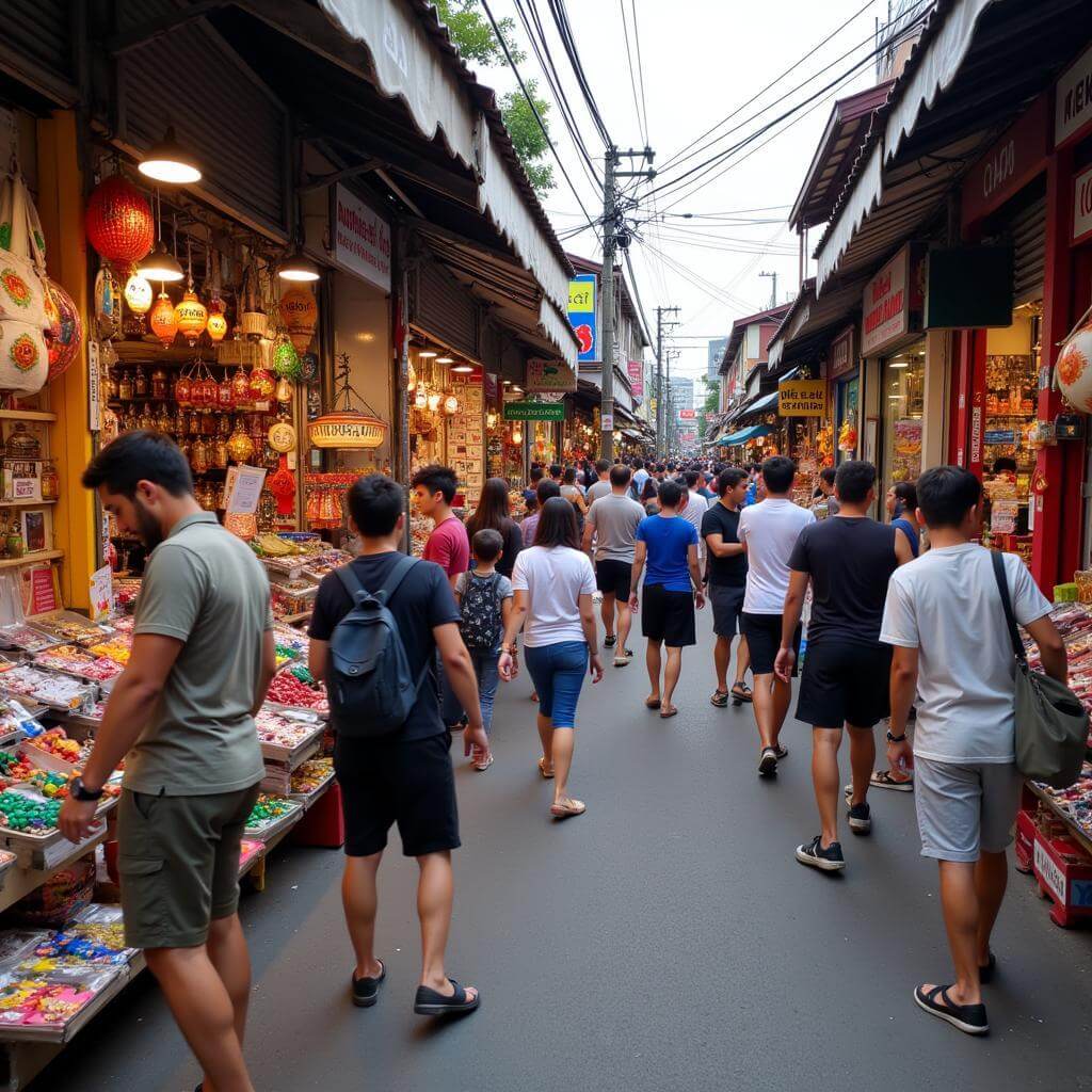 Bustling street market at Chatuchak Weekend Market in Bangkok