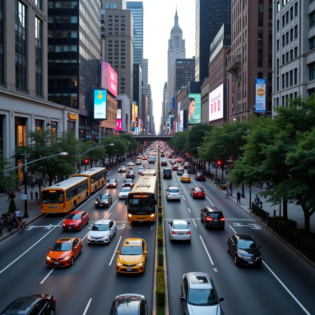 Busy city street during rush hour