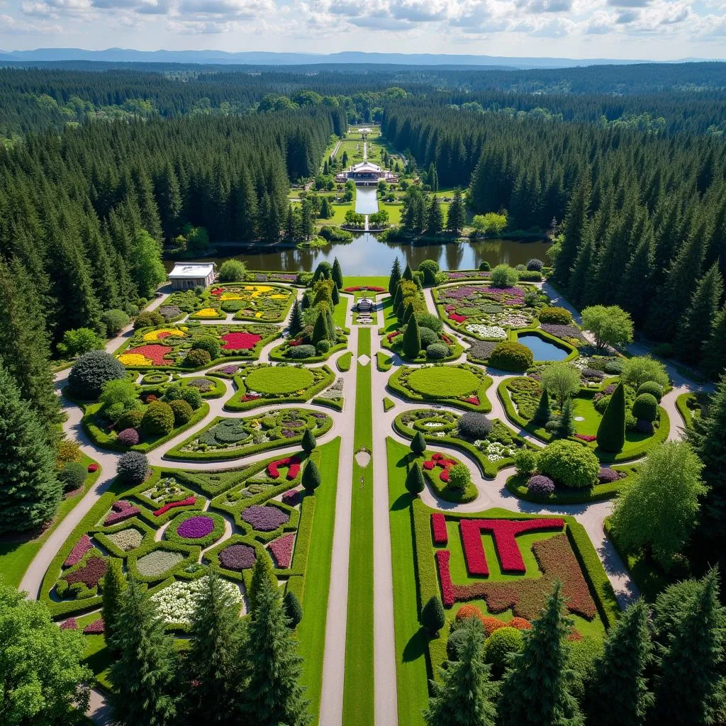 Aerial view of Butchart Gardens in Victoria, Canada