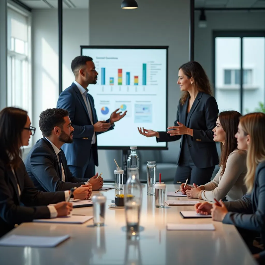 Calm leader effectively guiding a team meeting