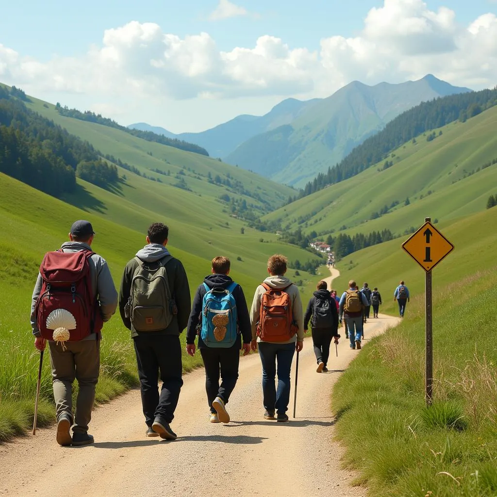 Pilgrims walking on the Camino de Santiago