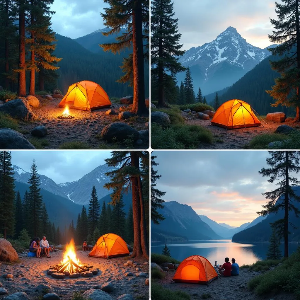 Diverse camping locations in nature