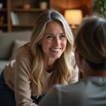 Caring Aunt Sarah listening intently to family member