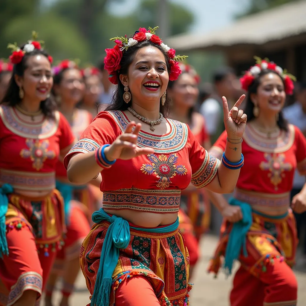 People in traditional attire performing a cultural dance.