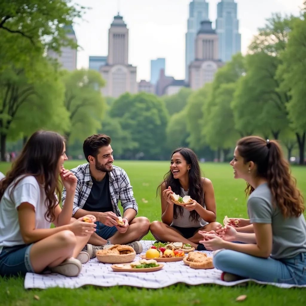 Friends enjoying picnic in Central Park