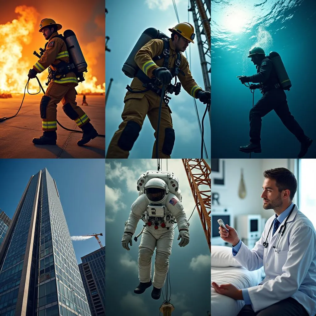 Collage of challenging and dangerous professions