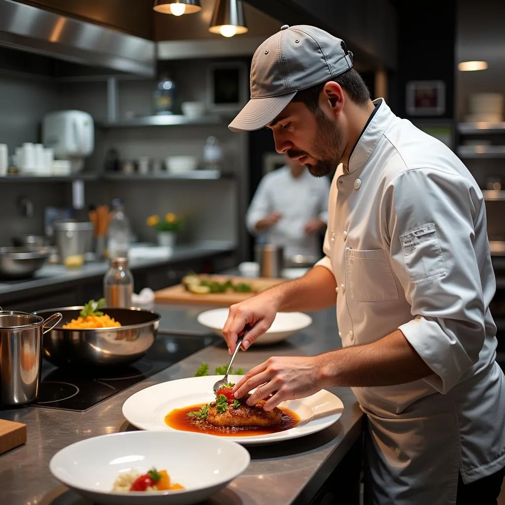 Chef combining traditional and modern cooking techniques