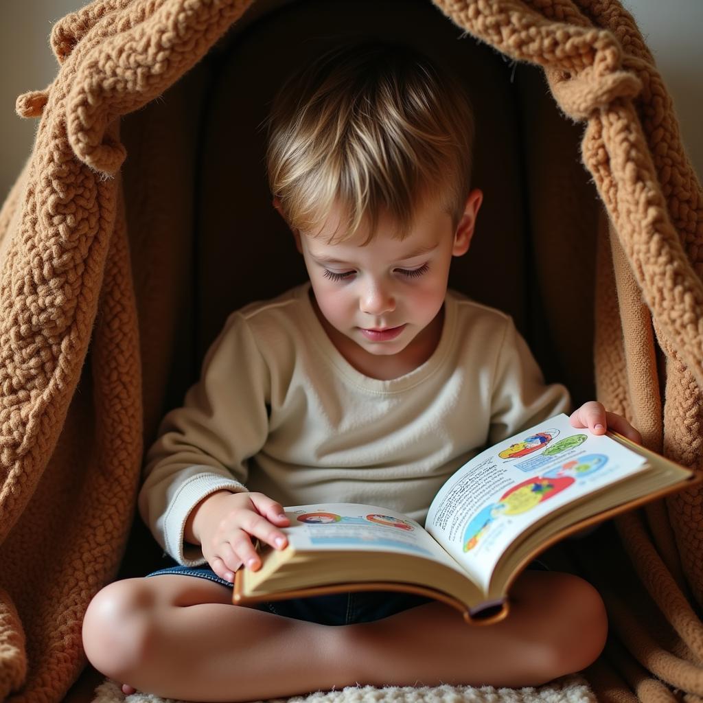 Child reading a printed book