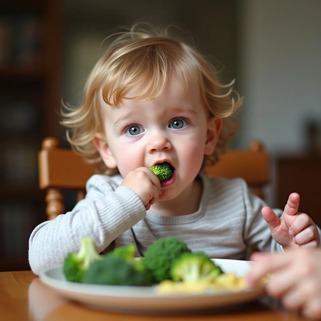 Child tasting a new vegetable