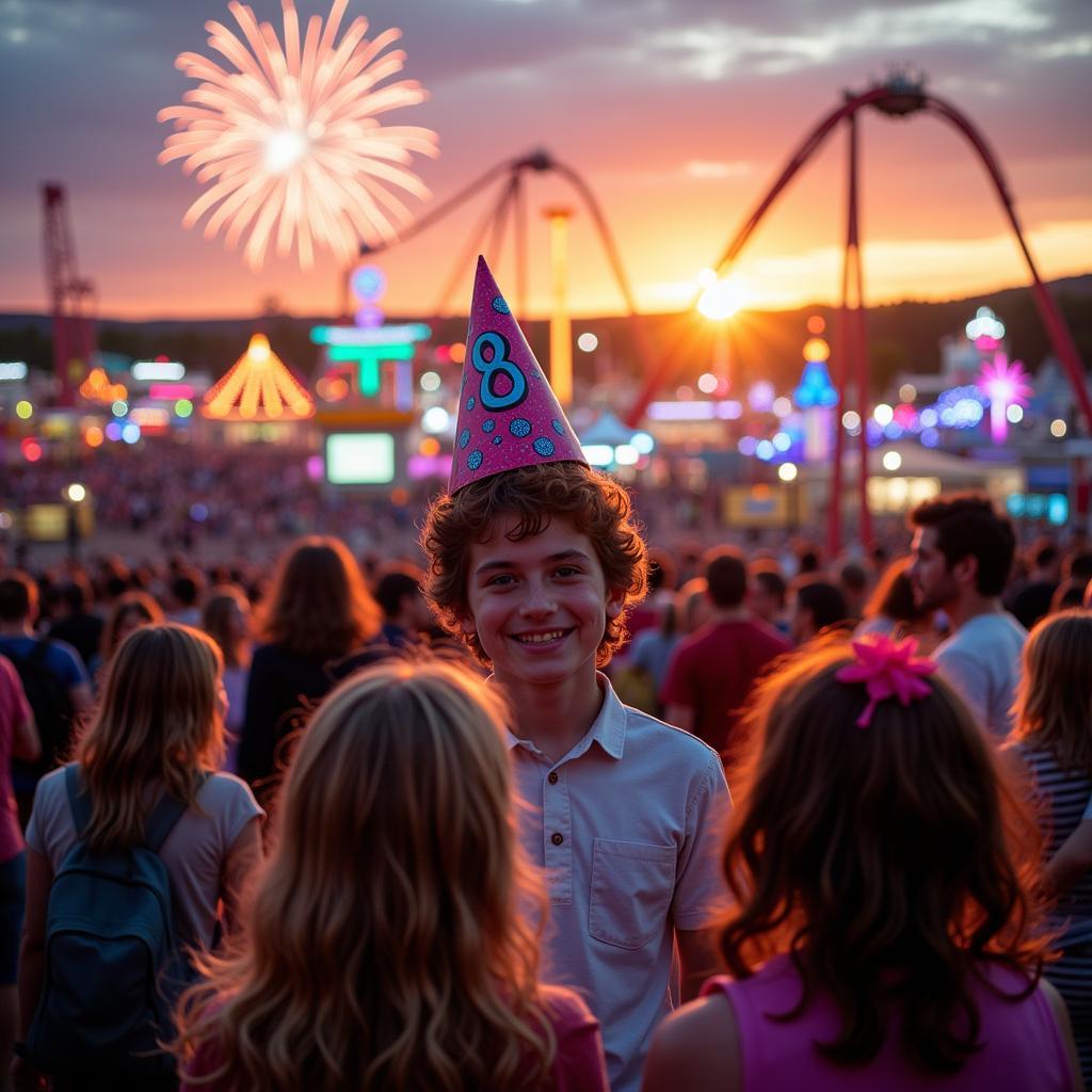 Childhood birthday at amusement park