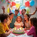 Happy children celebrating at a colorful birthday party