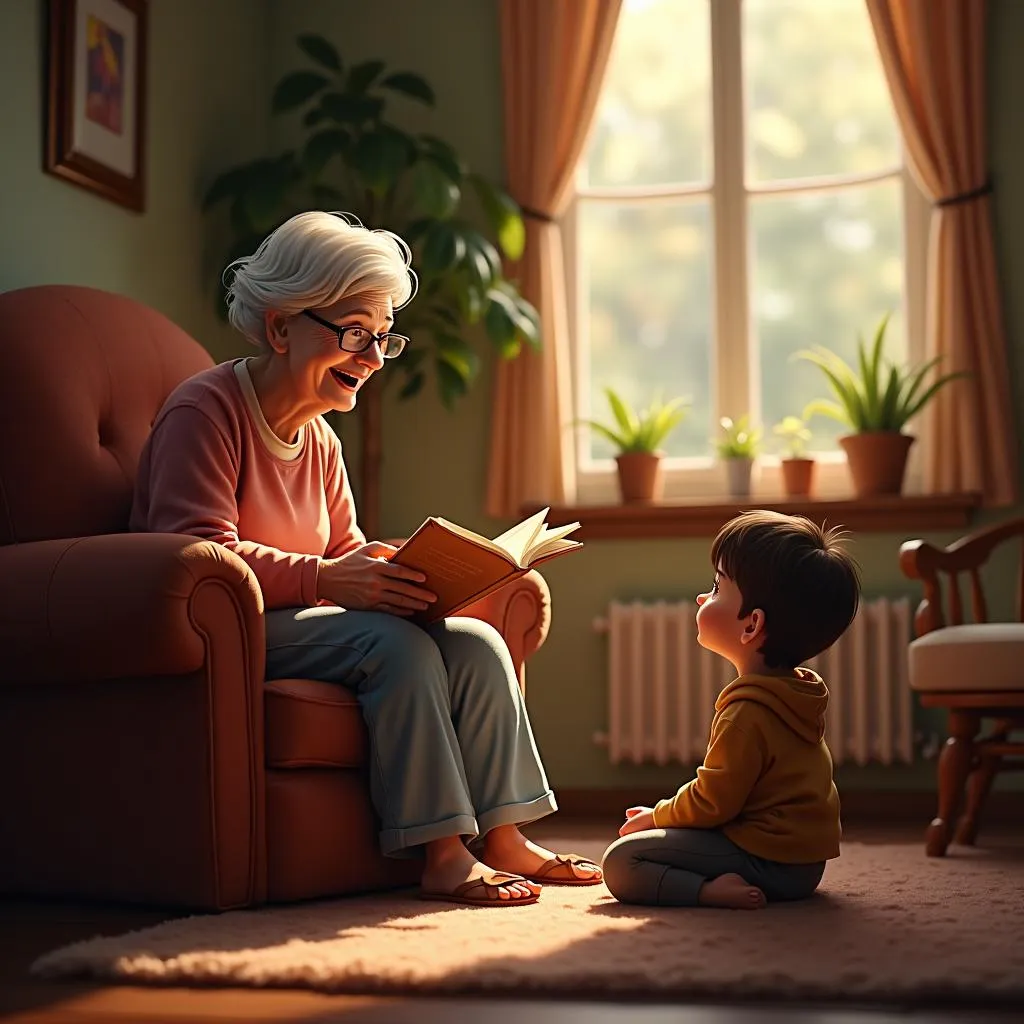 Grandmother telling a childhood story