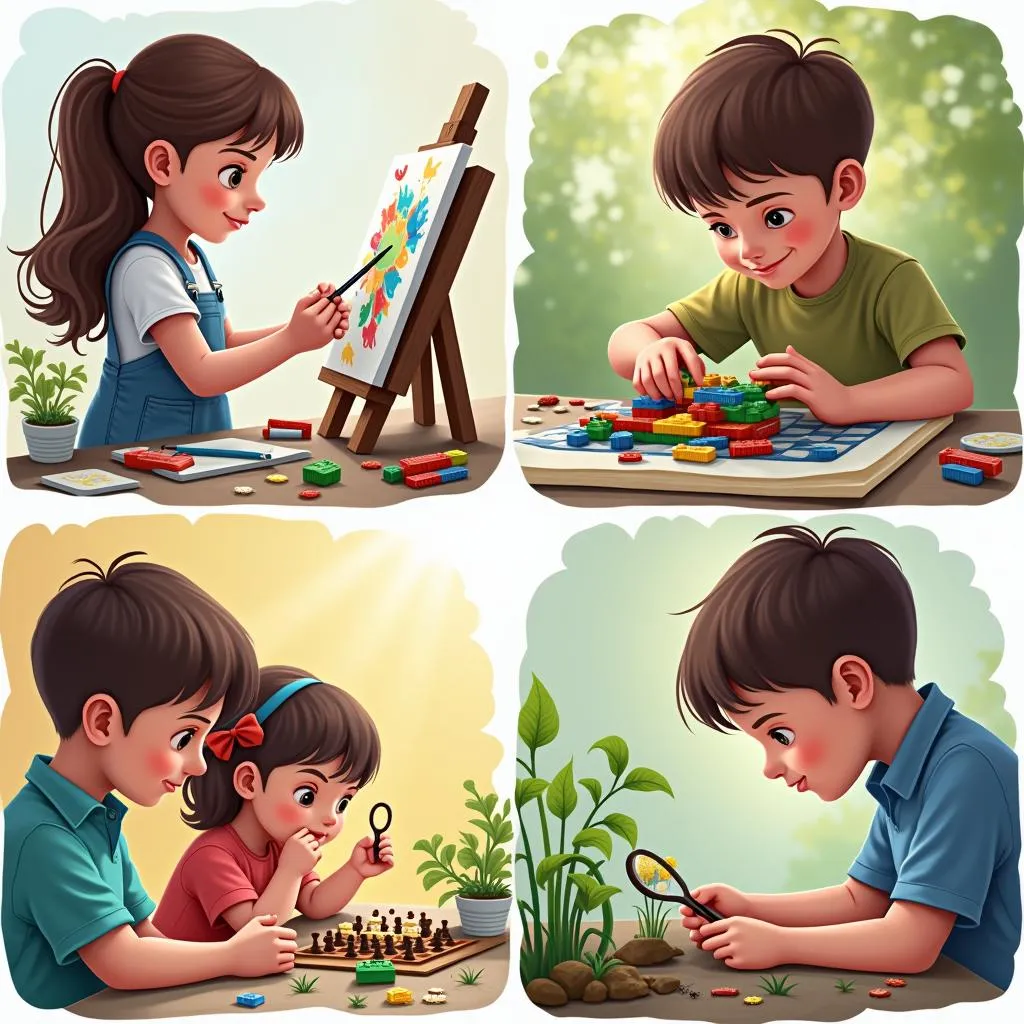 Children engaging in various hobbies