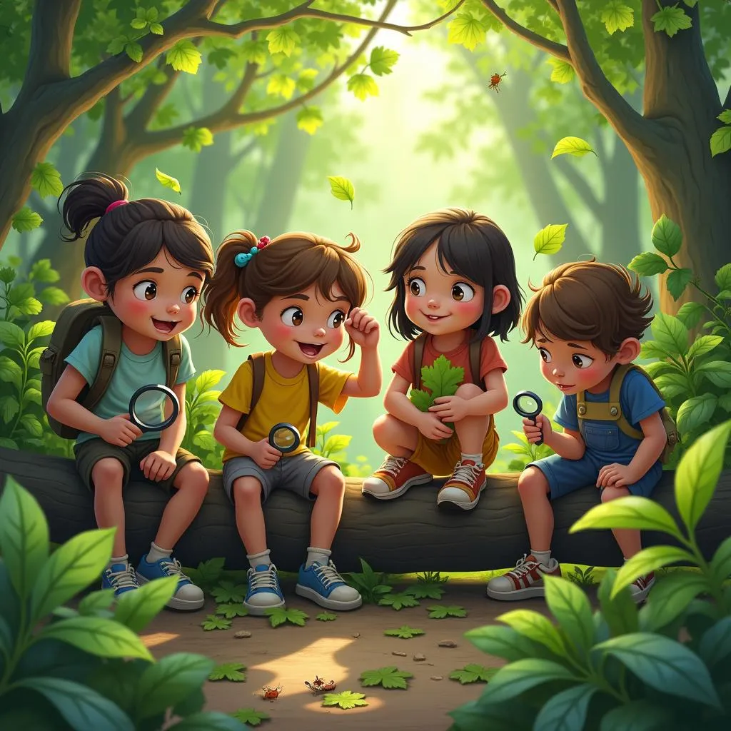 Children exploring nature in a forest