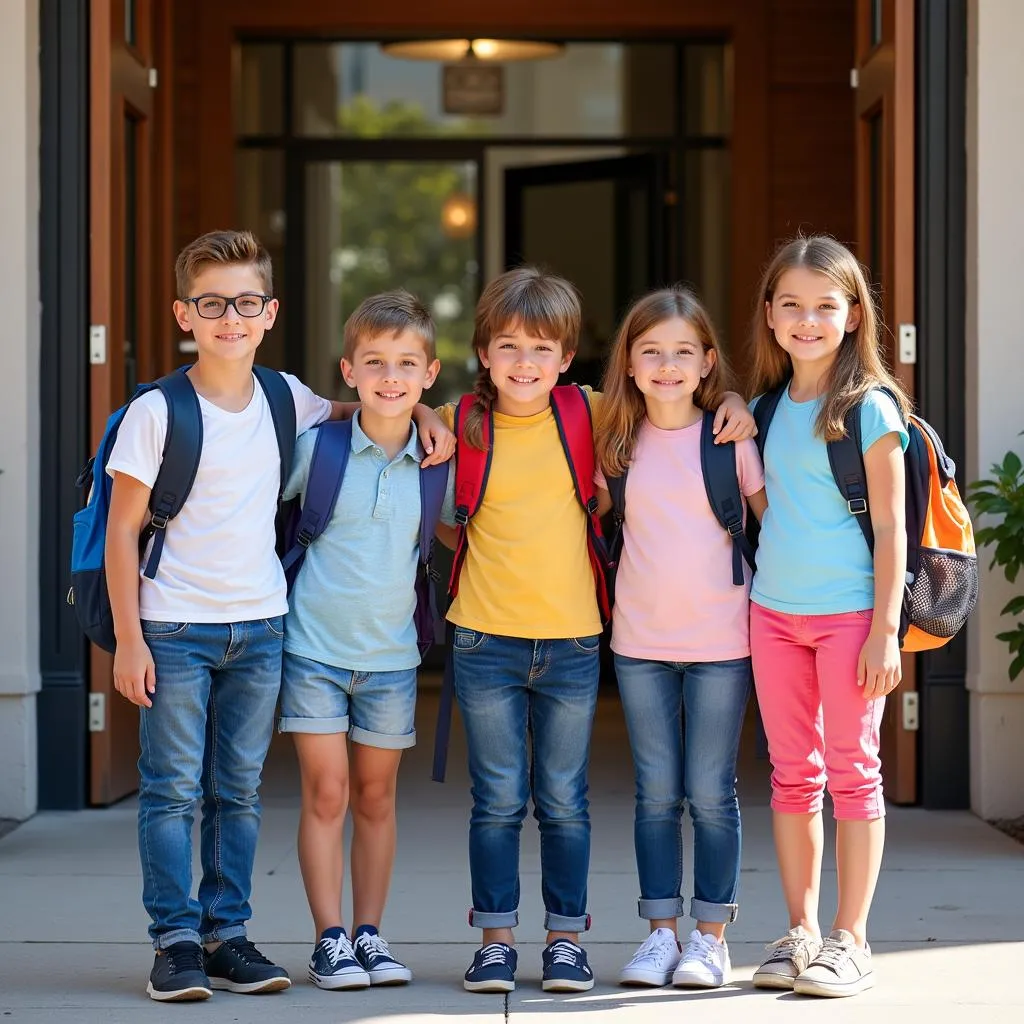 Children excited on their first day of school