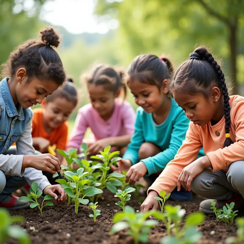 Children learning gardening skills