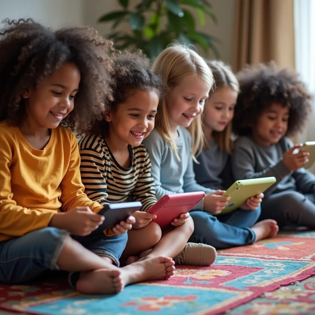 Children playing digital games on tablets