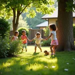 Children enjoying a game of hide and seek