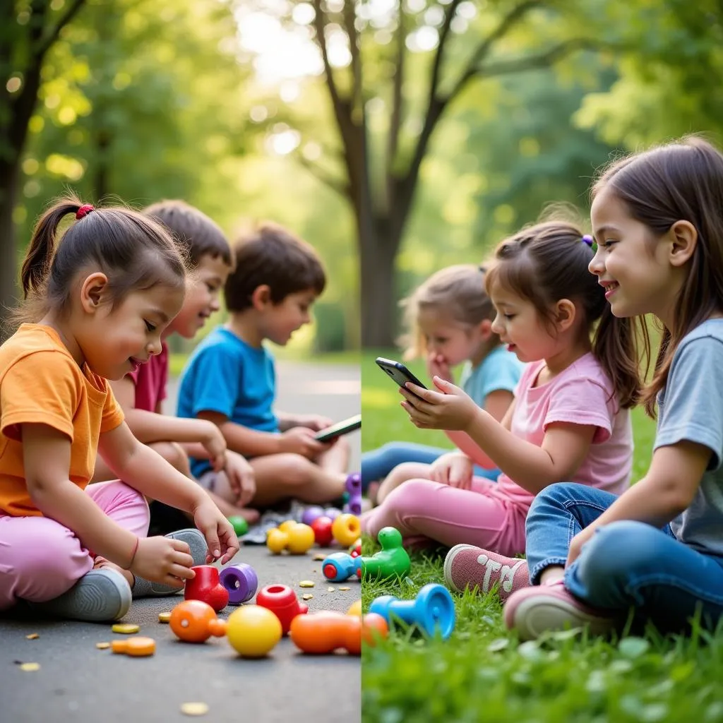 Children enjoying both traditional and digital games