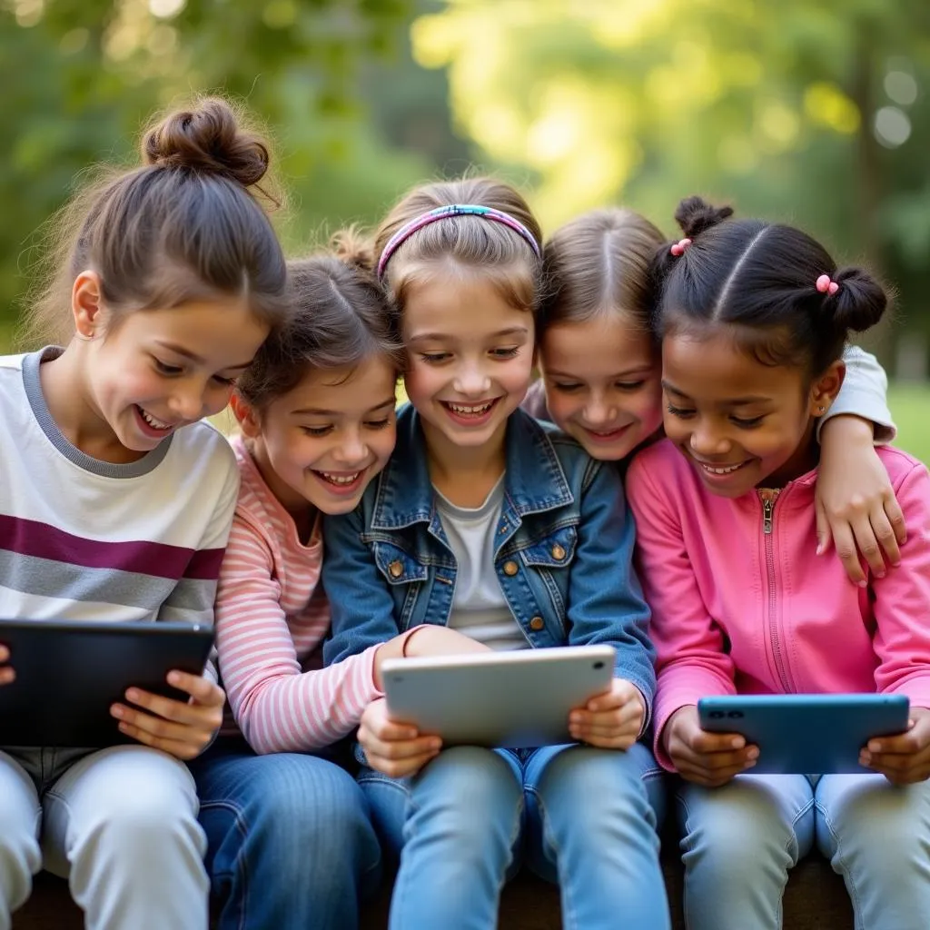 Children using technology to socialize