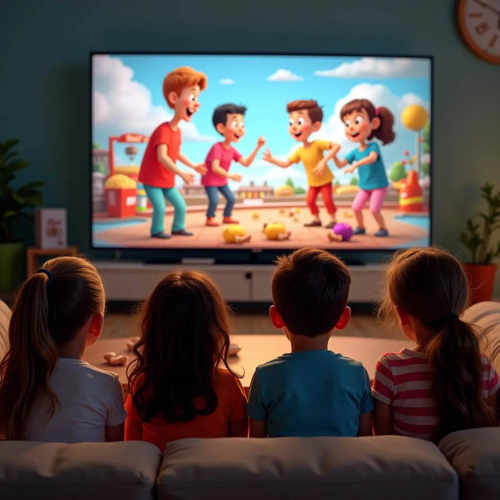 Children watching food advertisement on TV