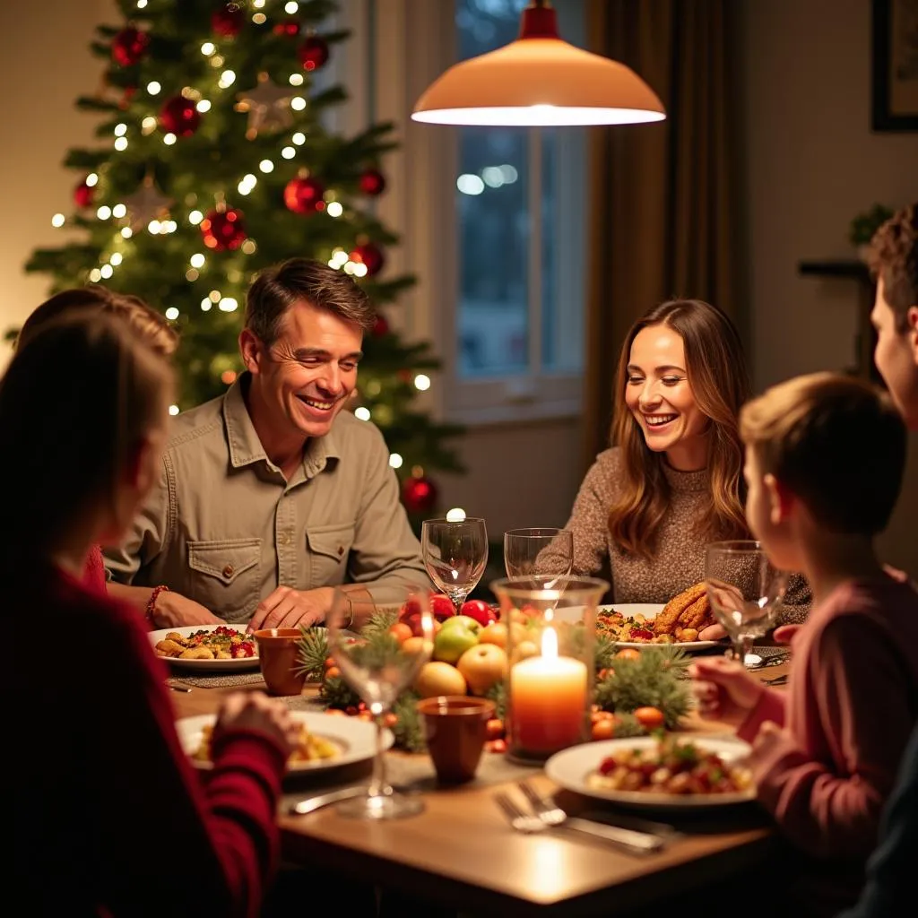 Family having Christmas dinner together