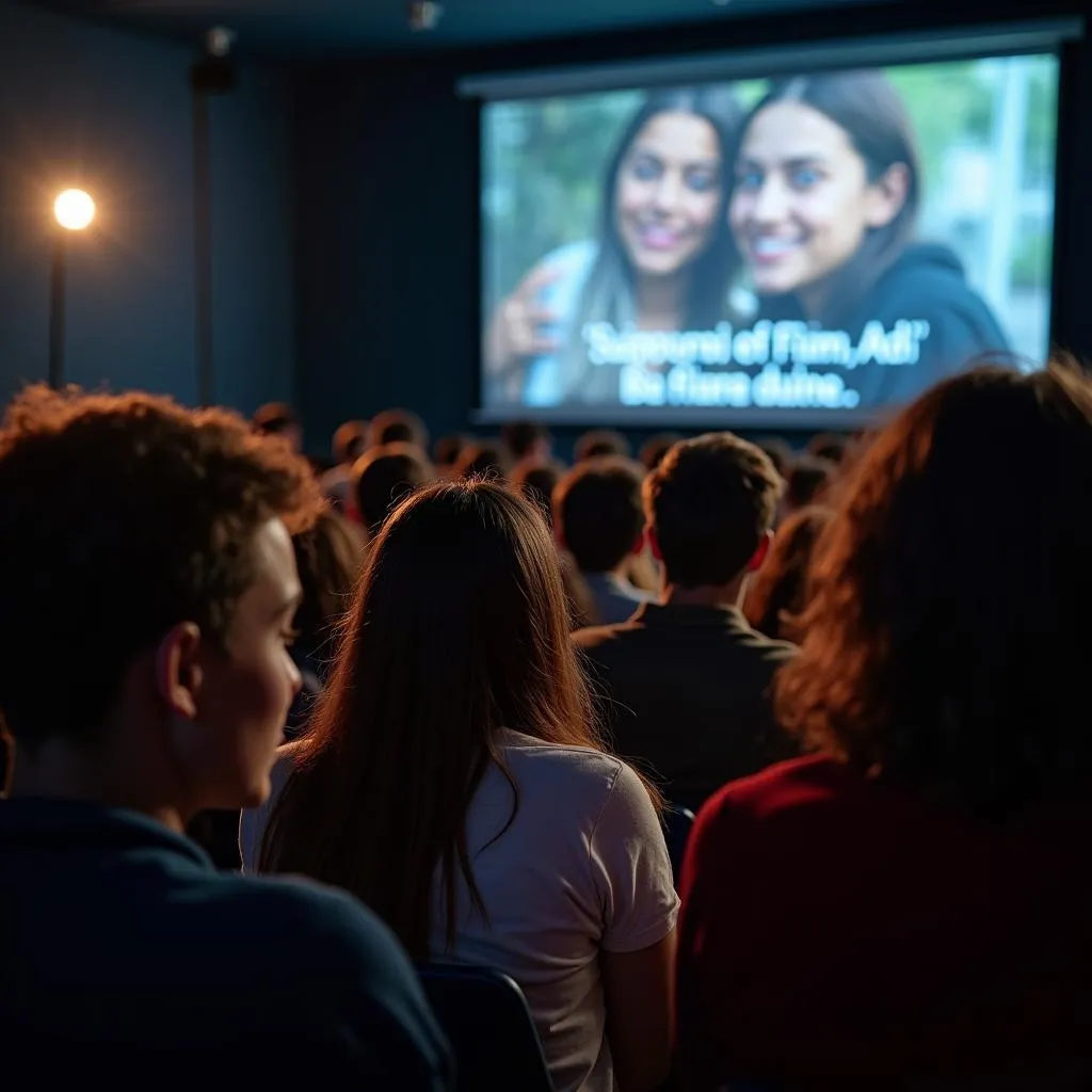 Students watching a foreign film