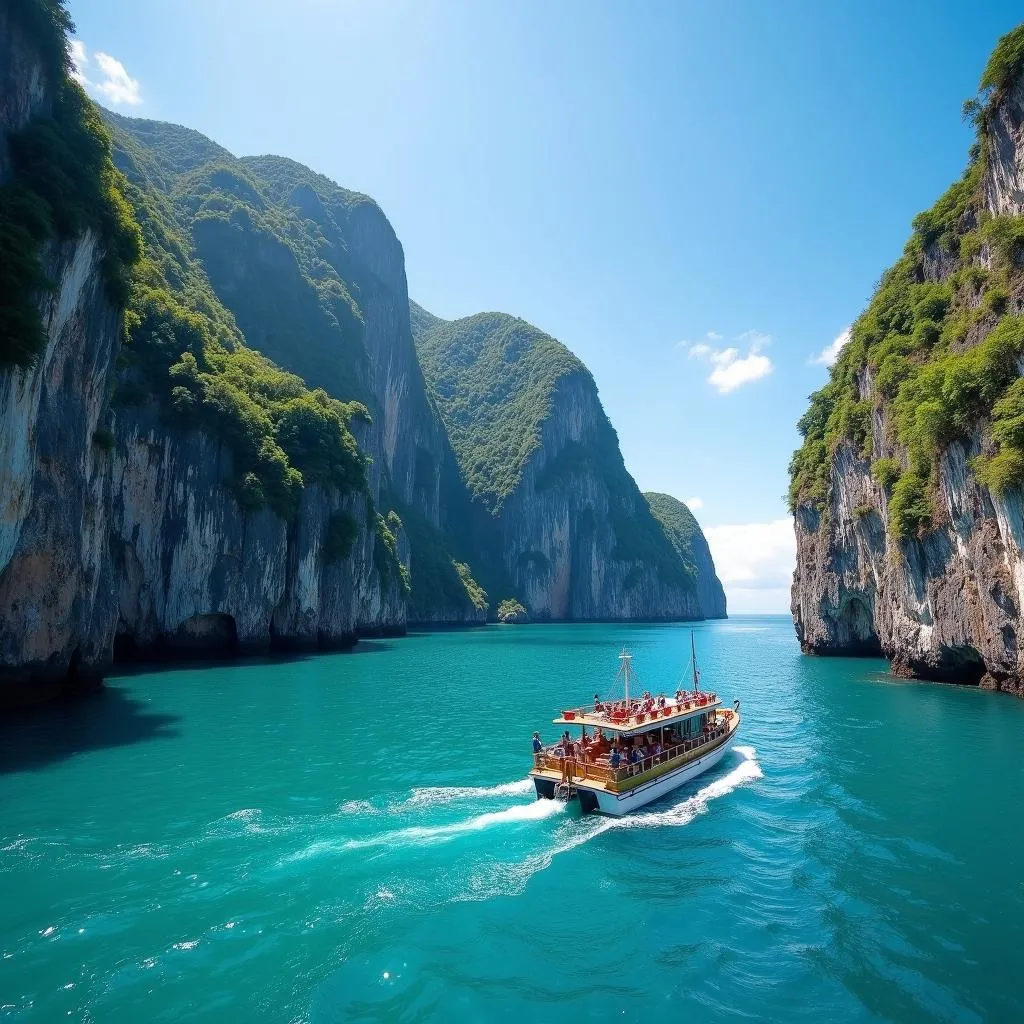 Scenic coastal boat trip with cliffs and clear water