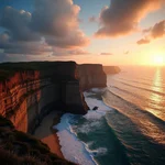 Coastal cliff bathed in golden hour light