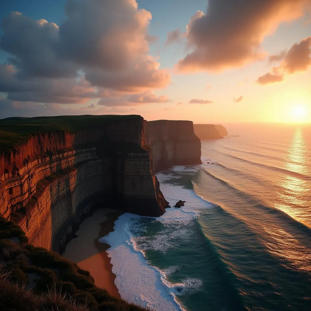 Coastal cliff bathed in golden hour light