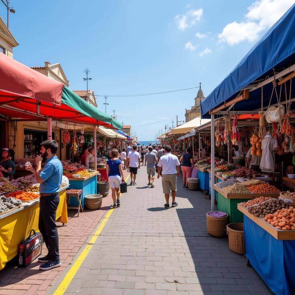 Coastal outdoor market with seafront location and local products