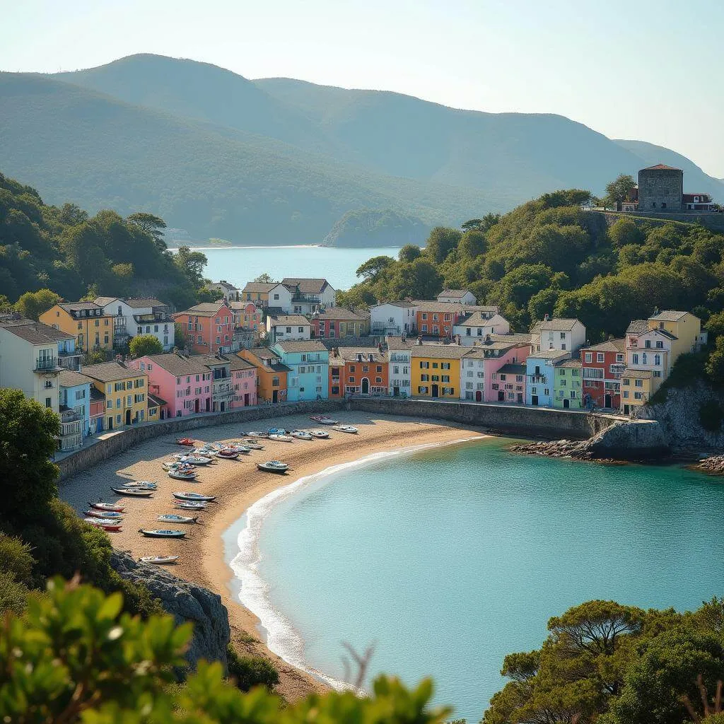 Picturesque coastal village shoreline