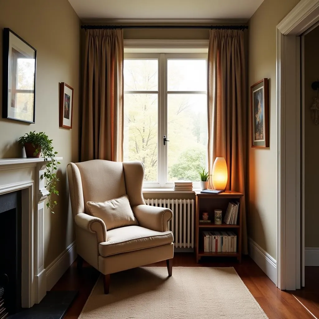 Cozy reading nook in living room corner