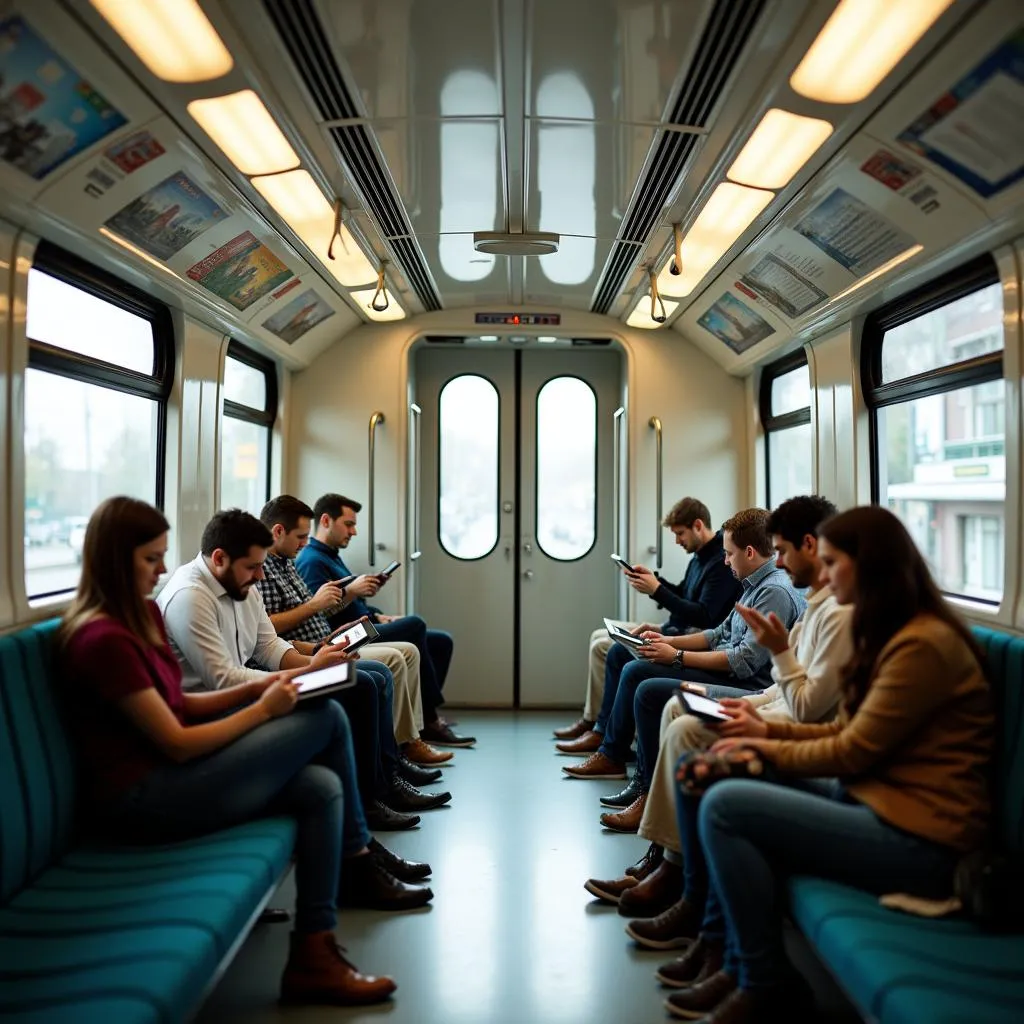 Modern train interior with comfortable seating