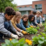 Students engaged in community service activities