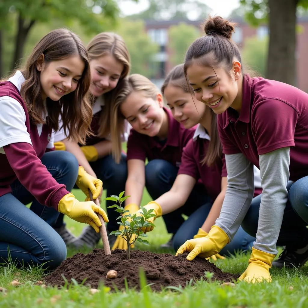 High school students engaged in community service