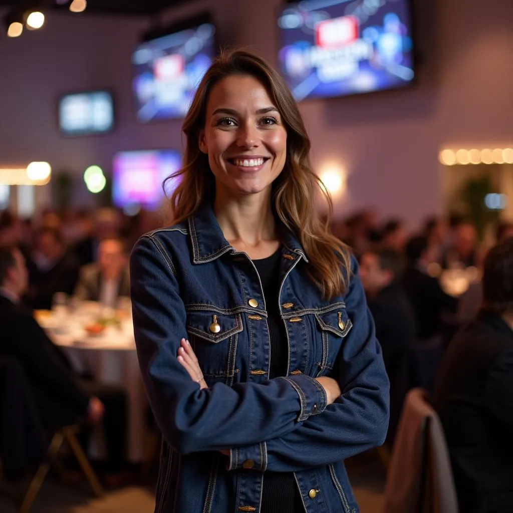 A person standing confidently in front of a successful event setup