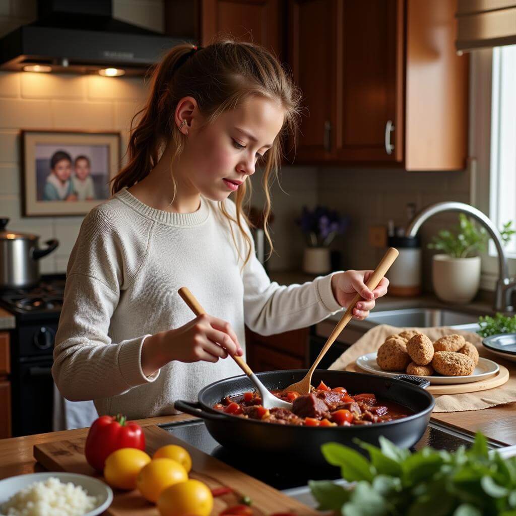 Cooking a special meal for grandmother's birthday