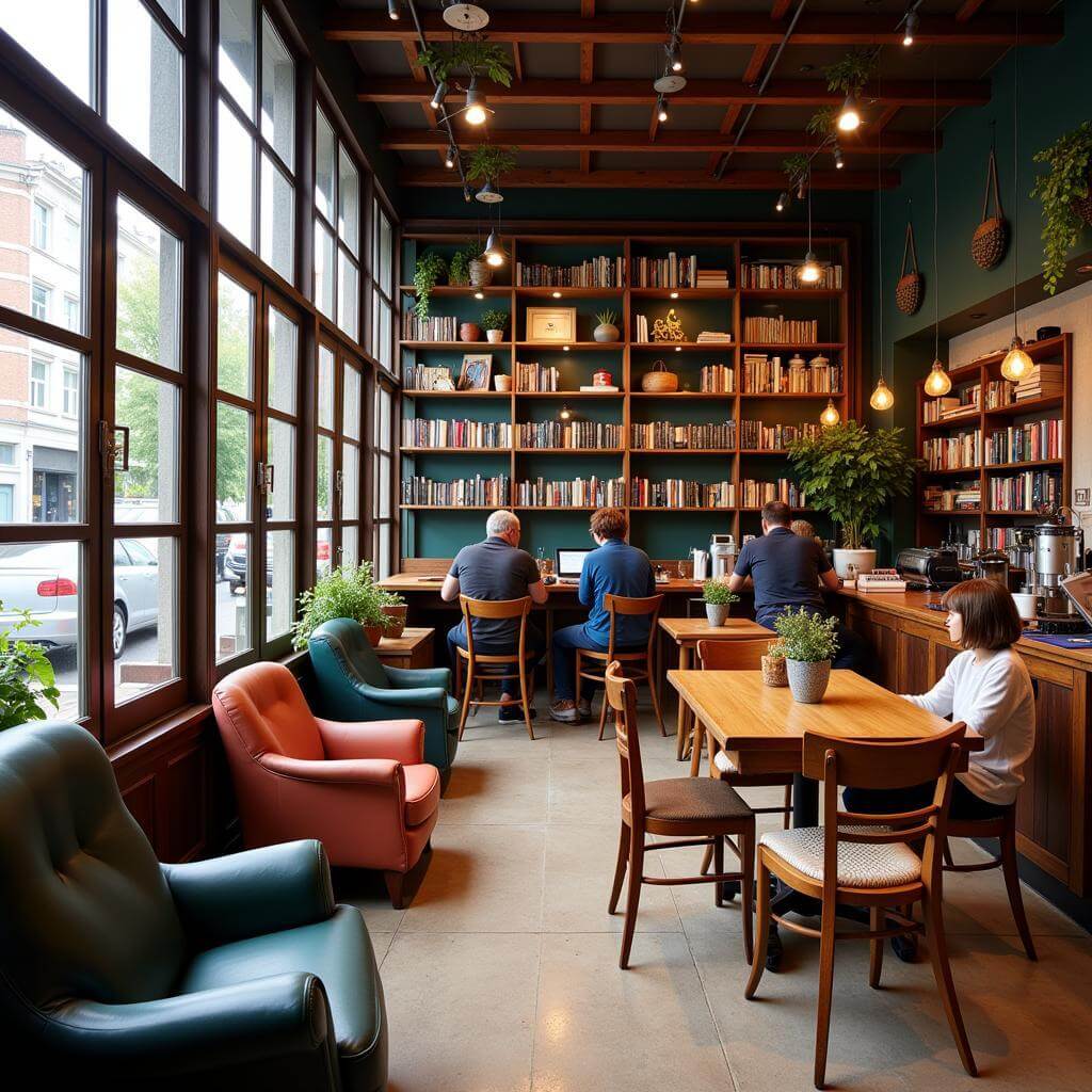 Cozy coffee shop interior with comfortable seating