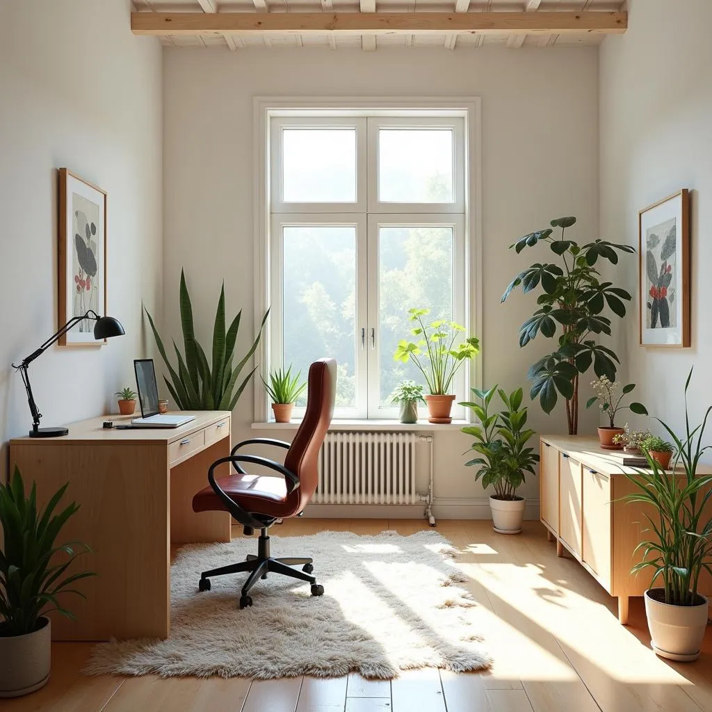 Cozy home office with natural light and minimalist decor